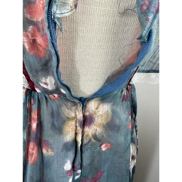 Vintage Candi Jones California Floral Prairie Maxi Dress Cottagecore Blue XS - Picture 7 of 10